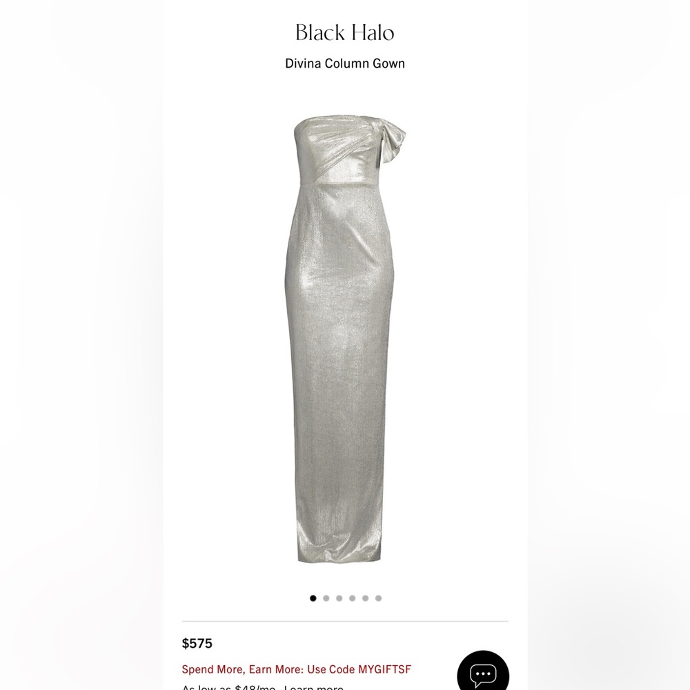 Black Halo Divina Gown. Size 2. Silver. Only worn once!